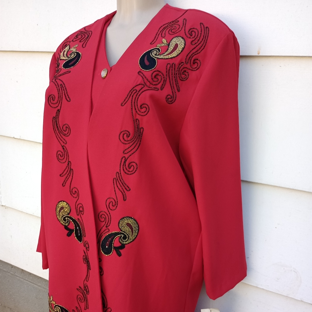 Vintage Red Embroidered Skirt Suit